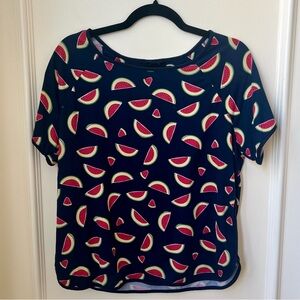 Kate Spade Watermelon Print Relaxed Fit Navy Blue Short Sleeve Top Size Medium